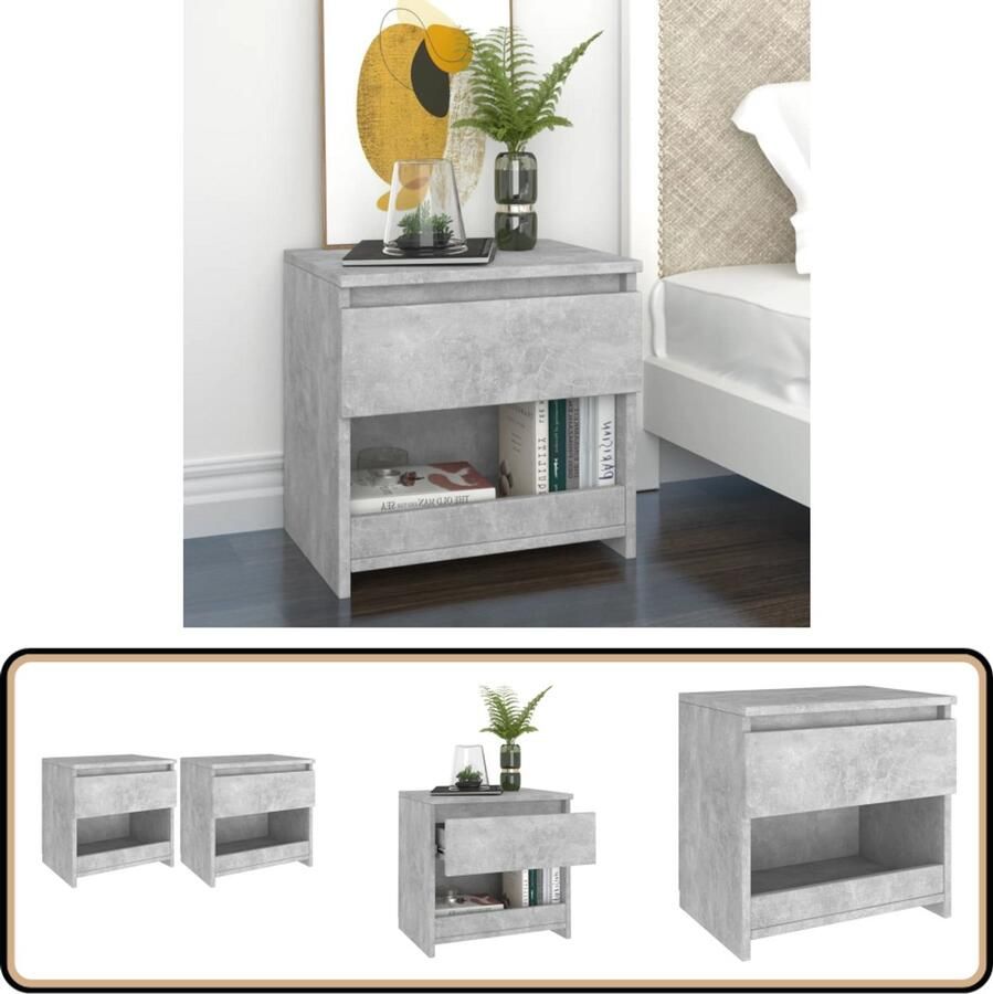 VidaXL Nachtkastjes 2 stuks 40x30x39 cm Betongrijs Nachtkastjes Slaapkamerinrichting Betonnen Grijs Houten Meubel Tv Tafel