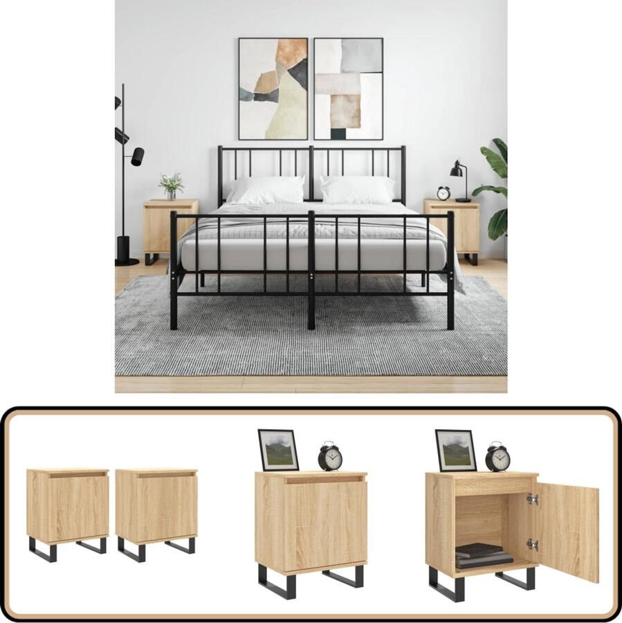 VidaXL Nachtkastjes 2 Stuks 40x30x50 cm Eiken Nachtkast Kastje Salontafel Slaapkamermeubilair Houten Nachtstand