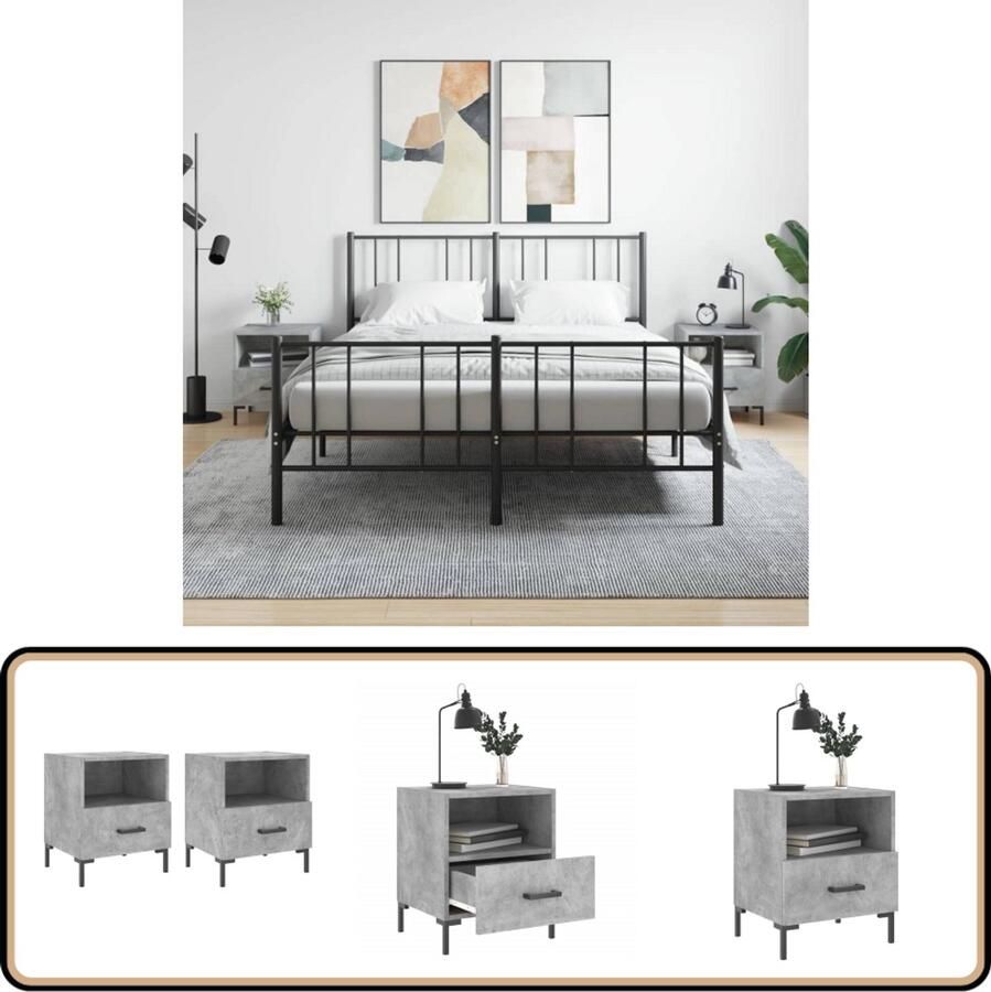 VidaXL Nachtkastjes 2 stuks 40x35x47 5 cm Betongrijs Nachtkastje Kast Meubilair Slaapkamerinrichting Beton Grijs Houten Kast Opbergruimte Designmeubel Modern Meubel Bijzettafels