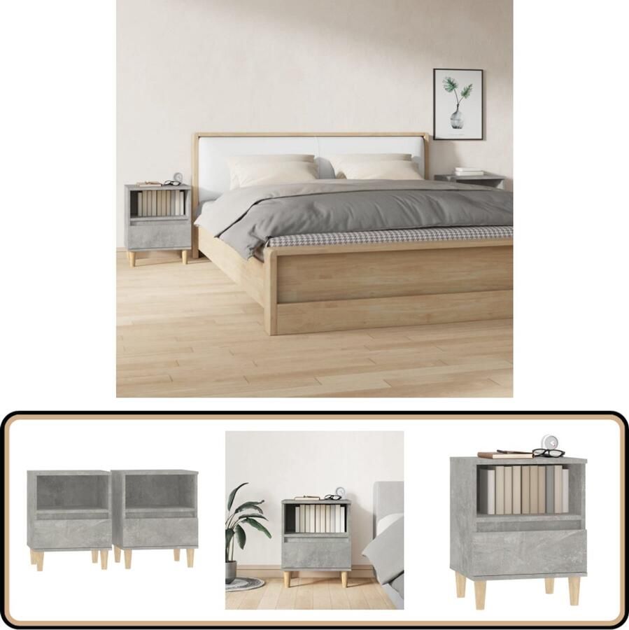 VidaXL Nachtkastjes 2 stuks 40x35x50 cm Betongrijs Nachtkastje Kast Slaapkamermeubilair Betonlook Grijs Meubilair