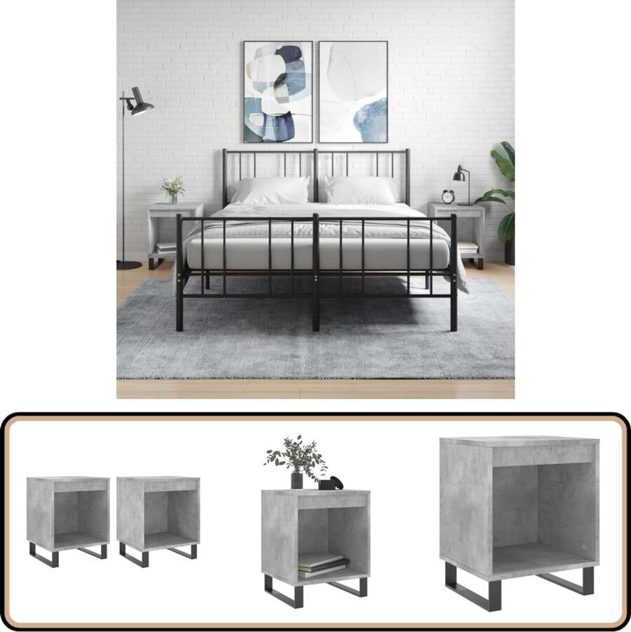 VidaXL Nachtkastjes 2 stuks 40x35x50 cm Betongrijs Nachtkastjes Kast Slaapkamermeubilair Betonlook Houten Meubels