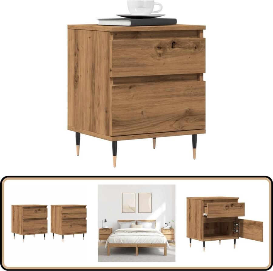 VidaXL Nachtkastjes 2 stuks 40x35x50 cm Eikenkleur Nachtkastje Nachtkastjes Bijzettafel Wandkastje