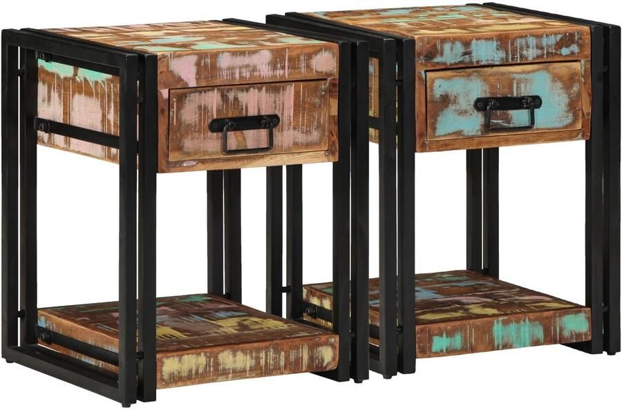 VidaXL Nachtkastjes Set van 2 Meerkleurig Massief gerecycled hout IJzer