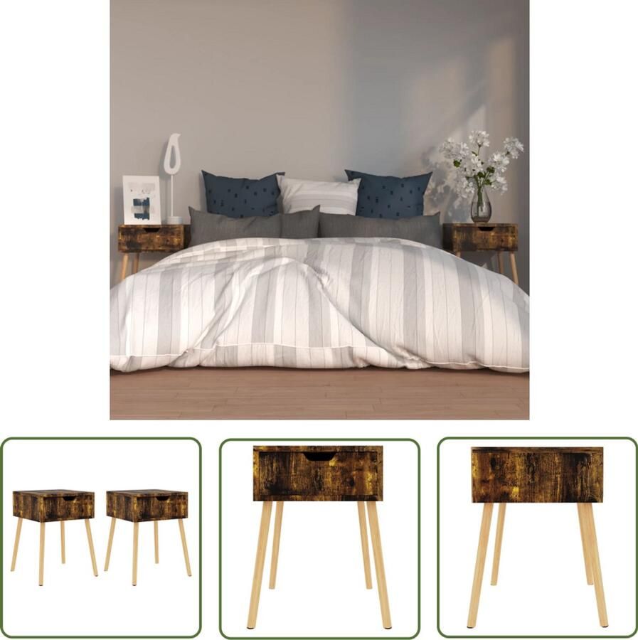 VidaXL Nachtkastjes 2 stuks 40x40x56 cm Gerookt eiken Nachtkasts Slaapkamermeubilair Houten Meubelstukken Bruine Meubels Bijzettafels Set Van Twee Modern Design Landelijke Stijl Bergruimte Tv Tafeltje Leeslamp Tafel
