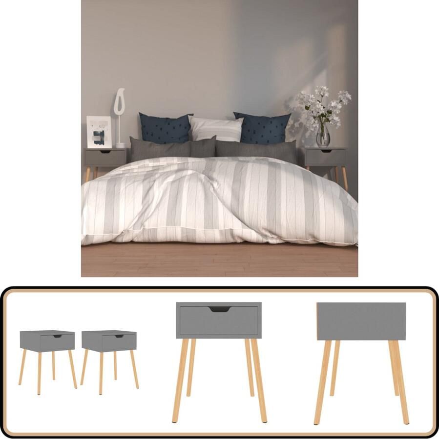 VidaXL Nachtkastjes 2 stuks 40x40x56 cm Grijs Nachtkastje Slaapkamerinrichting Bedkamermeubilair Grijze Meubels Houten Meubels