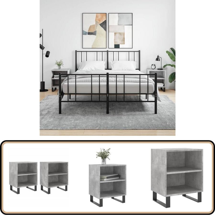 VidaXL Nachtkastjes 2 Stuks Betongrijs 40x30x50 cm Nachtkasts Kastjes Slaapkamermeubilair Beton Grijs Houten Meubel