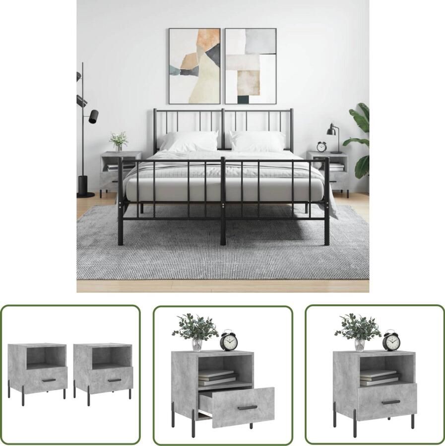 VidaXL Nachtkastjes 2 stuks Betongrijs 40x35x47 5cm Nachtkastjes Kastjes Bijzettafels Houten Kasten Grijze Kasten Modern Design Slaapkamers