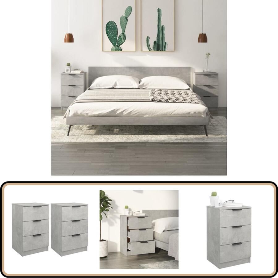 VidaXL Nachtkastjes 2 stuks Betongrijs 40x36x65 cm Nachtkastjes Kastje Slaapkamermeubilair Houten Kast Betonnen Grijs