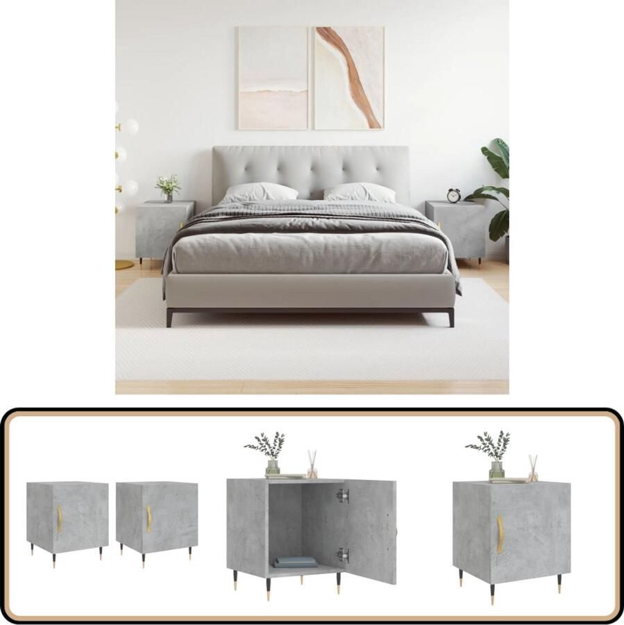 VidaXL Nachtkastjes 2 stuks Betongrijs 40x40x50 cm Nachtkastjes Bijzettafels Kamerdecoratie Modern Design Betonlook