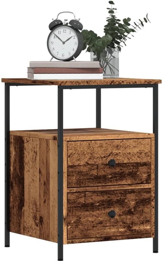 VidaXL Nachtkastjes 2 stuks Bewerkt hout Oud houtkleurig Nachtkastje Nachtkastjes Bijzettafel Wandkastje