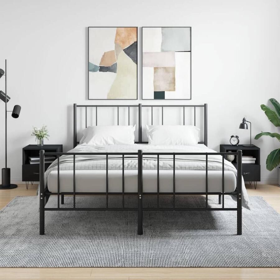 VidaXL Nachtkastjes 2 stuks Bewerkt hout Zwart Nachtkastjes Kastjes Meubels Slaapkamers Houten Meubelen Zwarte Meubelen Modern Design Opbergruimte Nachtlamp - Foto 2