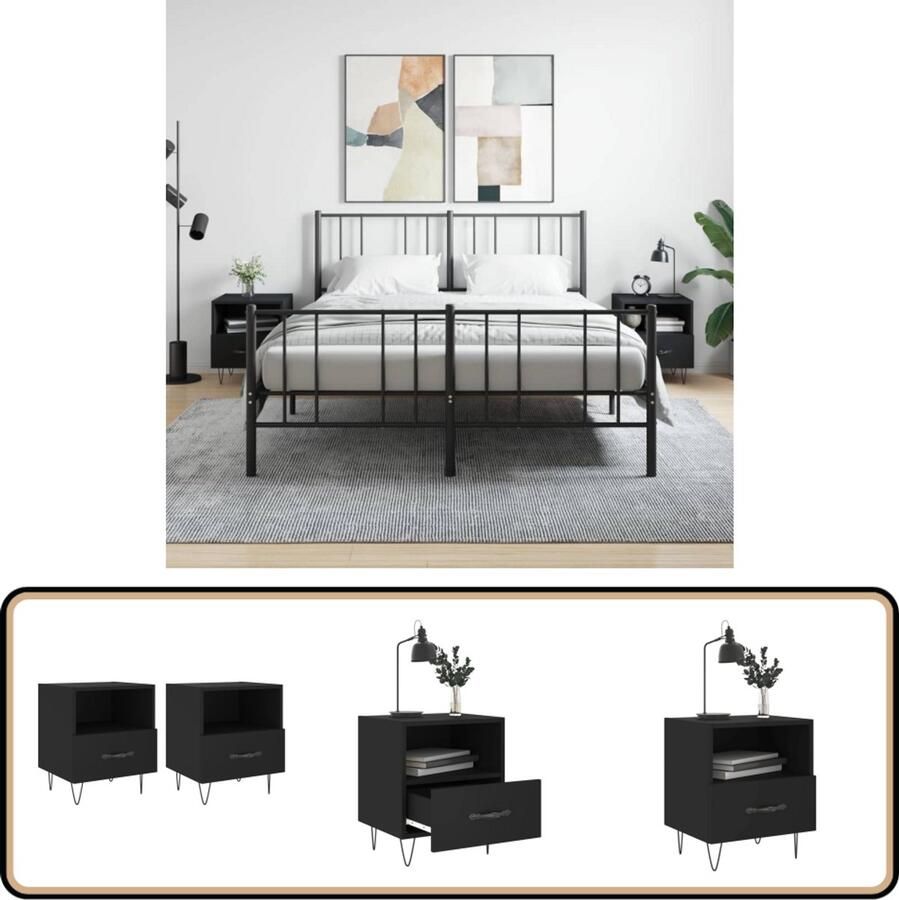 VidaXL Nachtkastjes 2 stuks Bewerkt hout Zwart Nachtkastjes Kastjes Meubels Slaapkamers Houten Meubelen Zwarte Meubelen Modern Design Opbergruimte Nachtlamp