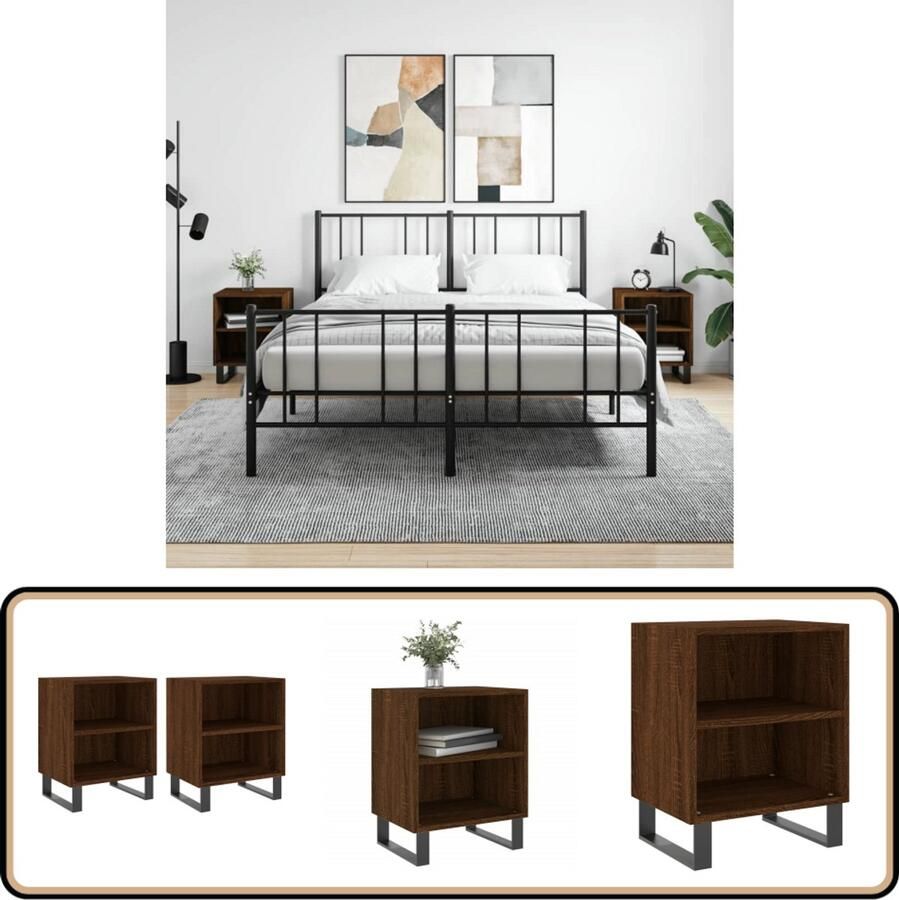 VidaXL Nachtkastjes 2 stuks Bruin Eiken 40x30x50 cm Nachtkastje Kastje Slaapkamermeubel Houten Meubel Bruine Meubels