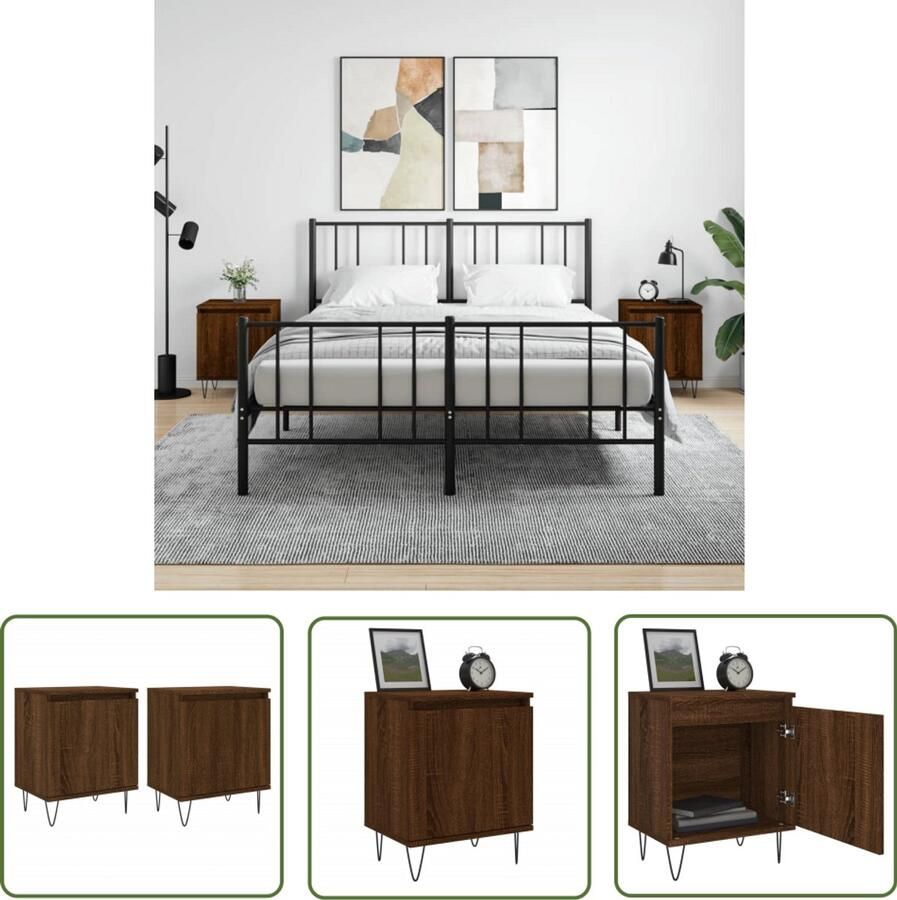 VidaXL Nachtkastjes 2 stuks Bruin eiken 40x30x50 cm Nachtkastje Kastje Slaapkamermeubilair Houten Meubel Bruine Meubels Opbergvakken Sidetable Bedside Table