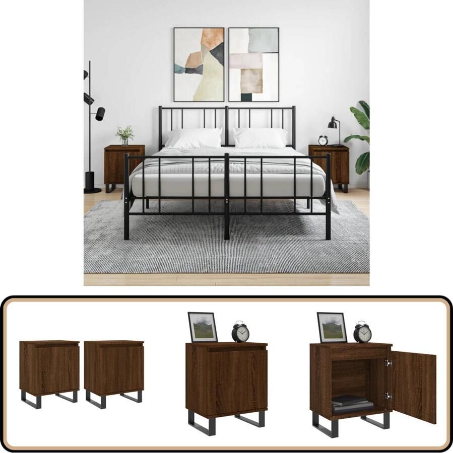 VidaXL Nachtkastjes 2 stuks Bruin eiken 40x30x50 cm Nachtkastjes Bruine Eiken Houten Nachtkast Slaapkamerdecoratie Opbergkast Tv Tafel Sidetable