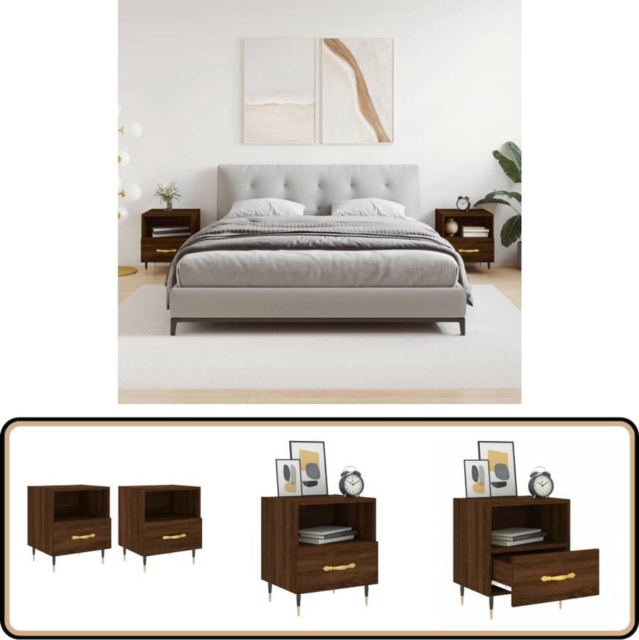 VidaXL Nachtkastjes 2 stuks Bruin Eiken 40x35x47 5 cm Nachtkastje Kast Bijzettafel Modern Design Houten Meubels