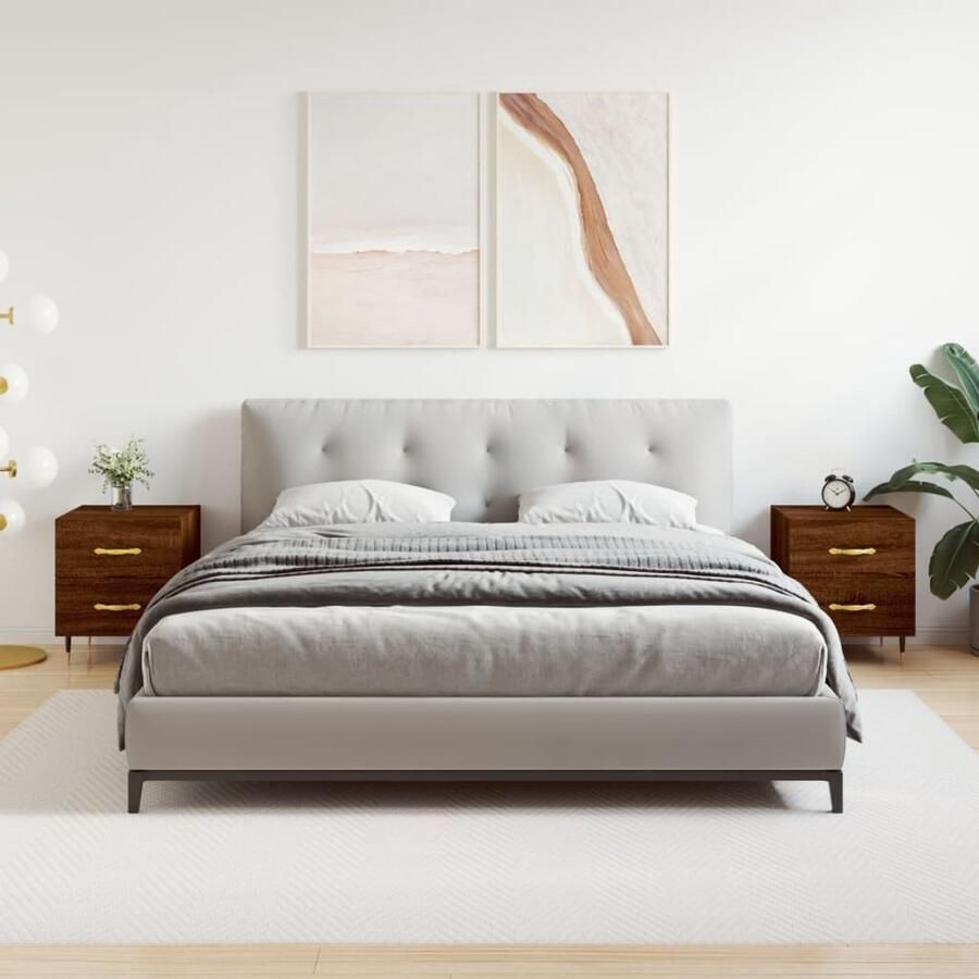 VidaXL Nachtkastjes 2 stuks Bruin Eiken 40x35x47 5 cm Nachtkastjes Kast Meubilair Slaapkamermeubelen Houten Kast