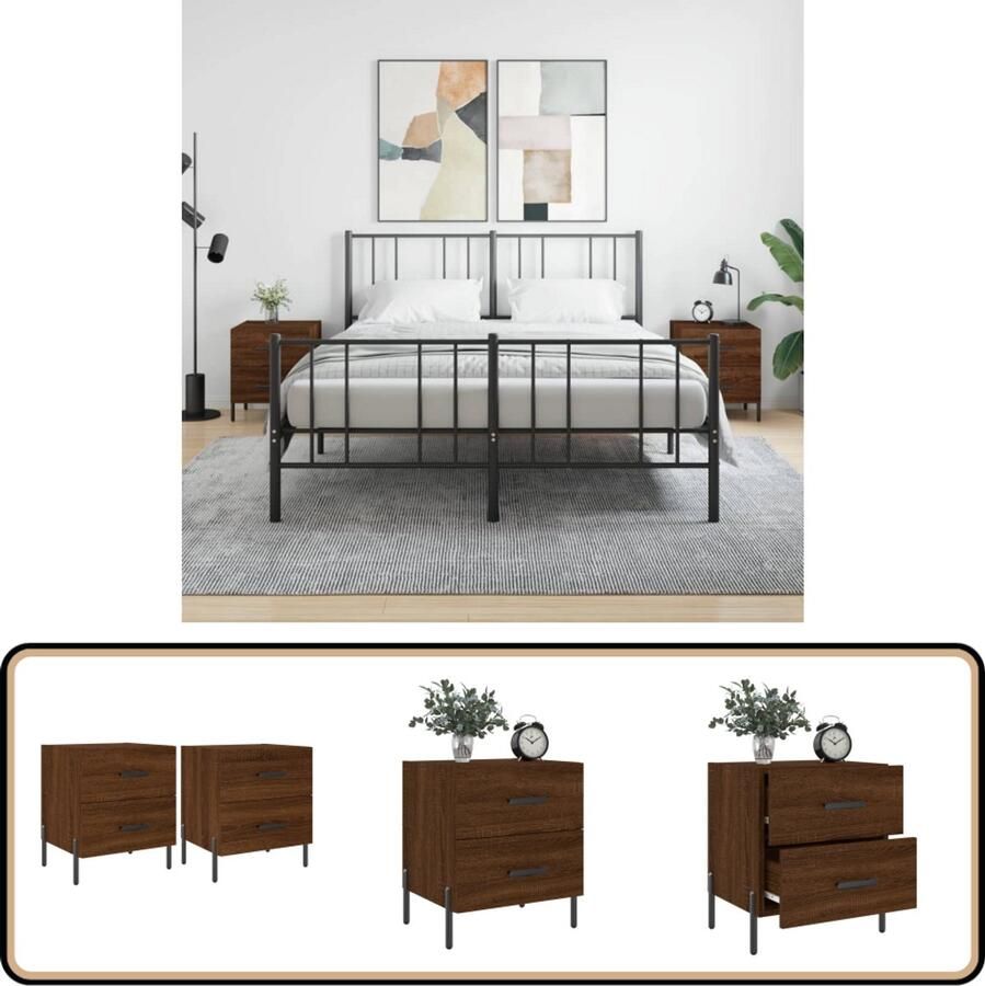 VidaXL Nachtkastjes 2 stuks Bruin Eiken 40x35x47 5cm Nachtkastjes Kast Meubilair Slaapkamerdecoratie Houten Kast