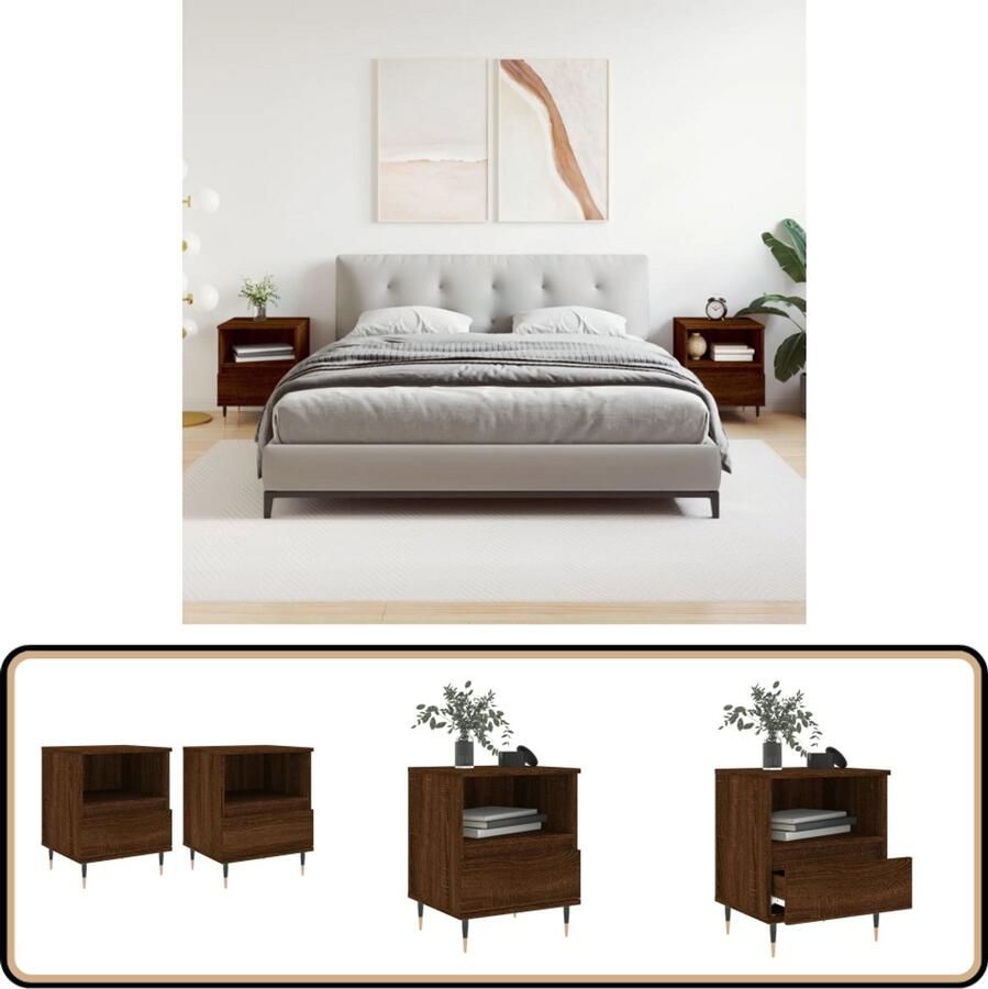 VidaXL Nachtkastjes 2 stuks Bruin Eiken 40x35x50 cm Nachtkastjes Kastjes Slaapkamermeubel Houten Meubel Bruine Meubels