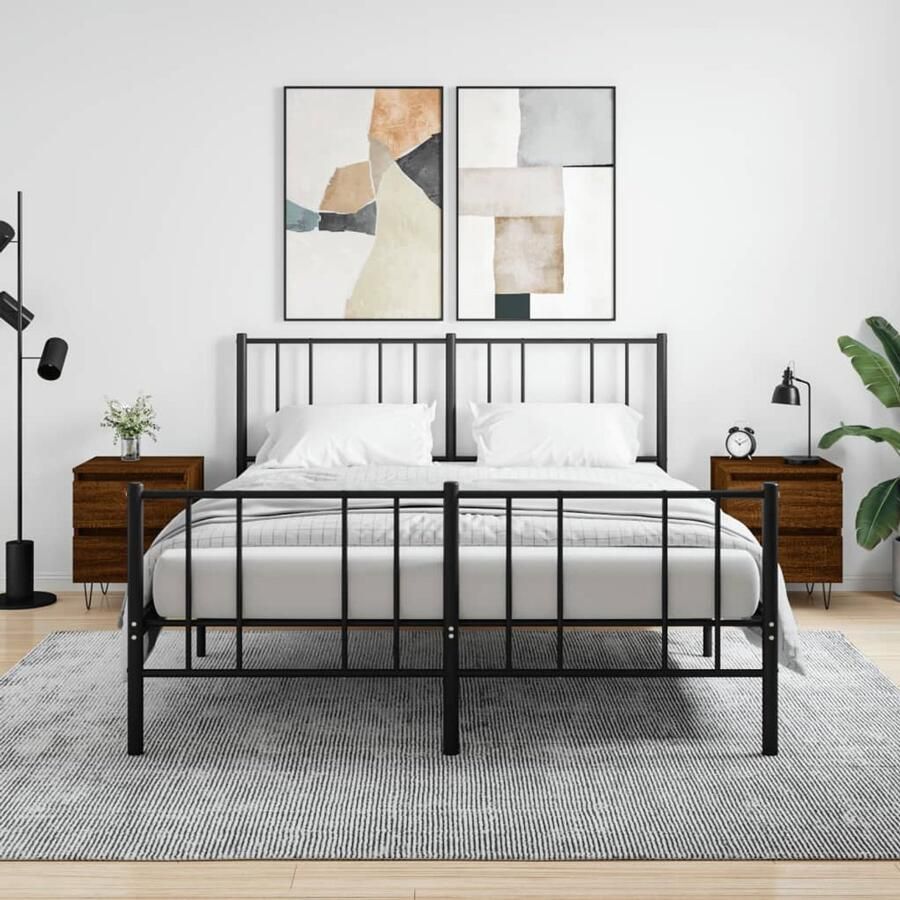 VidaXL Nachtkastjes 2 stuks Bruin Eiken Hout en IJzer Nachtkastje Kast Slaapkamermeubilair Houten Meubel Bruine Kleur