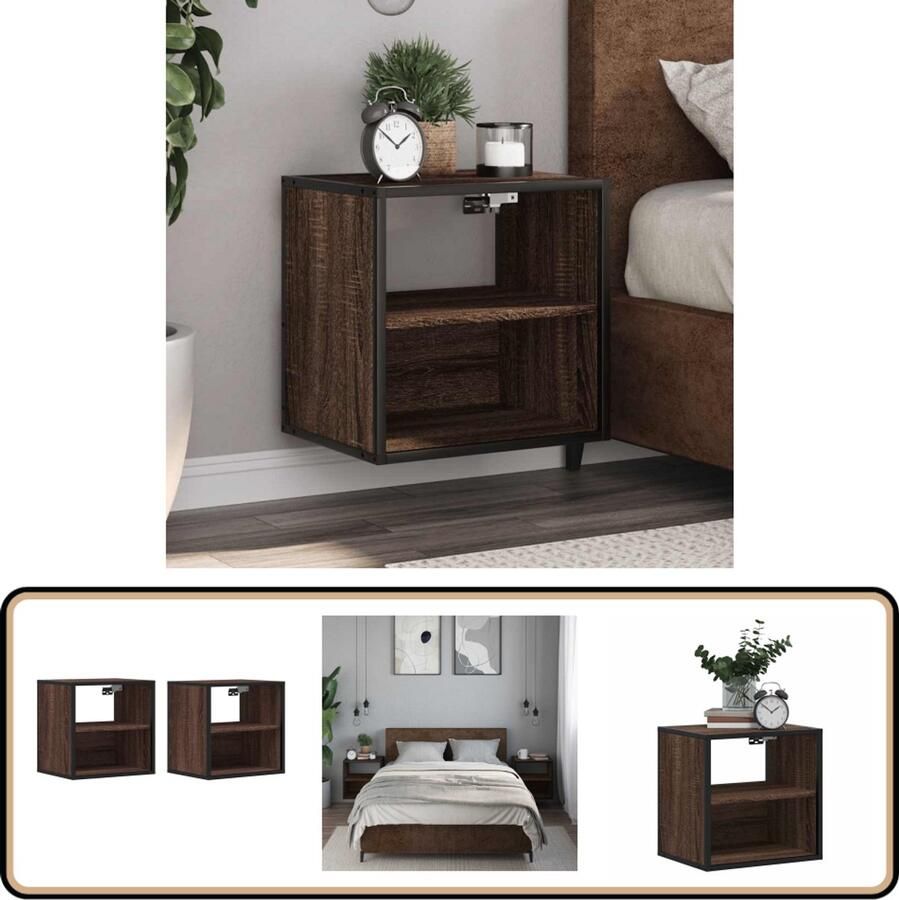 VidaXL Nachtkastjes 2 stuks Bruin eiken Wandmontage Wandgemonteerde Nachtkastje Wandgemonteerde Nachtkastjes Nachtkastje Nachtkastjes