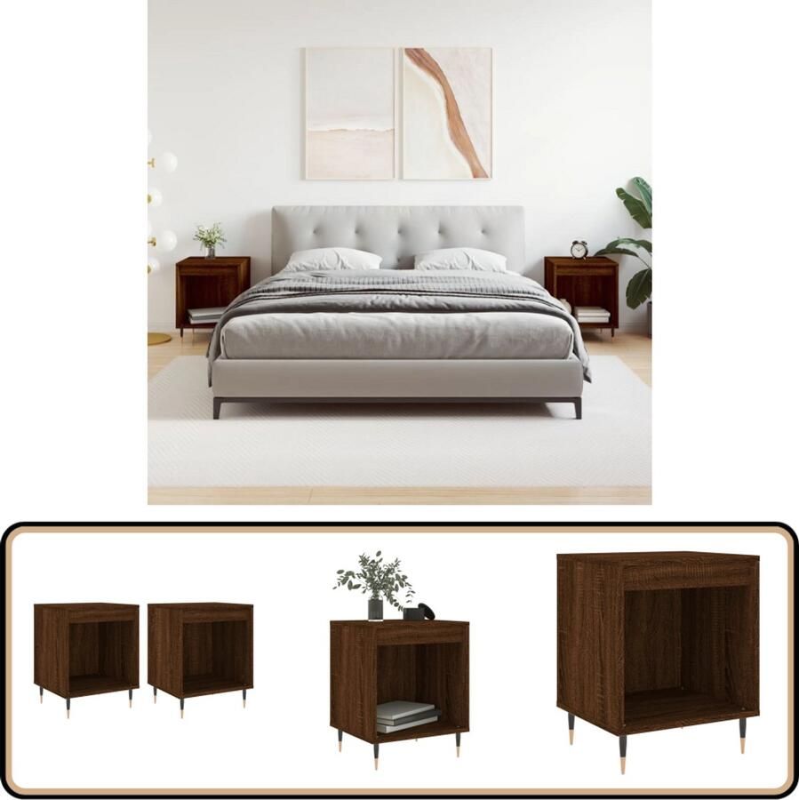 VidaXL Nachtkastjes 2 stuks Bruin eikenkleur 40x35x50 cm Nachtkastjes Kastjes Slaapkamermeubilair Houten Meubels Bruine Meubels