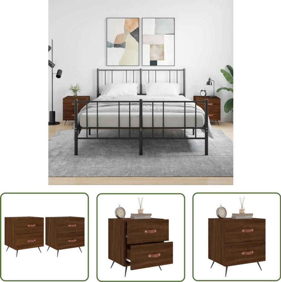 VidaXL Nachtkastjes 2 stuks Bruin Eikenkleur Hout Nachtkastjes Kast Meubels Slaapkamermeubilair Houten Meubel Bruine Meubelen Bergruimte Designkamer Modern Wonen Woonaccessoires Living Accessoires
