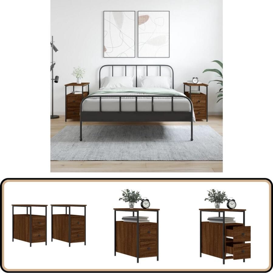 VidaXL Nachtkastjes 2 stuks Bruin Eikenkleur Nachtkast Nachtkastjes Houten Nachtstand Bruine Eiken Kleur Slaapkamer Meubel