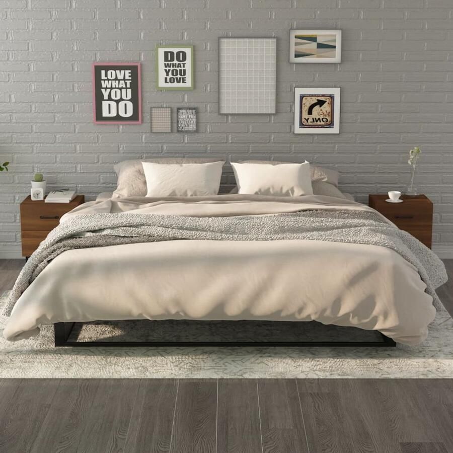 VidaXL Nachtkastjes 2 stuks Bruin Eikenkleur Nachtkastjes Industrieel Design Houten Meubels Bruine Eik Slaapkamerdecoratie