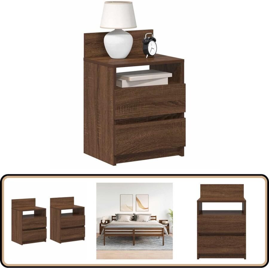 VidaXL Nachtkastjes 2 stuks Bruineiken 2 lades Nachtkastje Nachtkastjes Bijzettafel Wandkastje