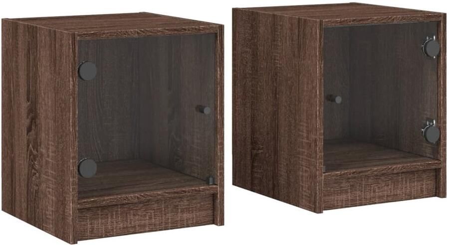 The Living Store Nachtkastjes met glazen deuren 2 st 35x37x42 cm bruineikenkleur Nachtkastjes Nachtkast Slaapkamermeubel Bruineiken Houten Meubel - Foto 2