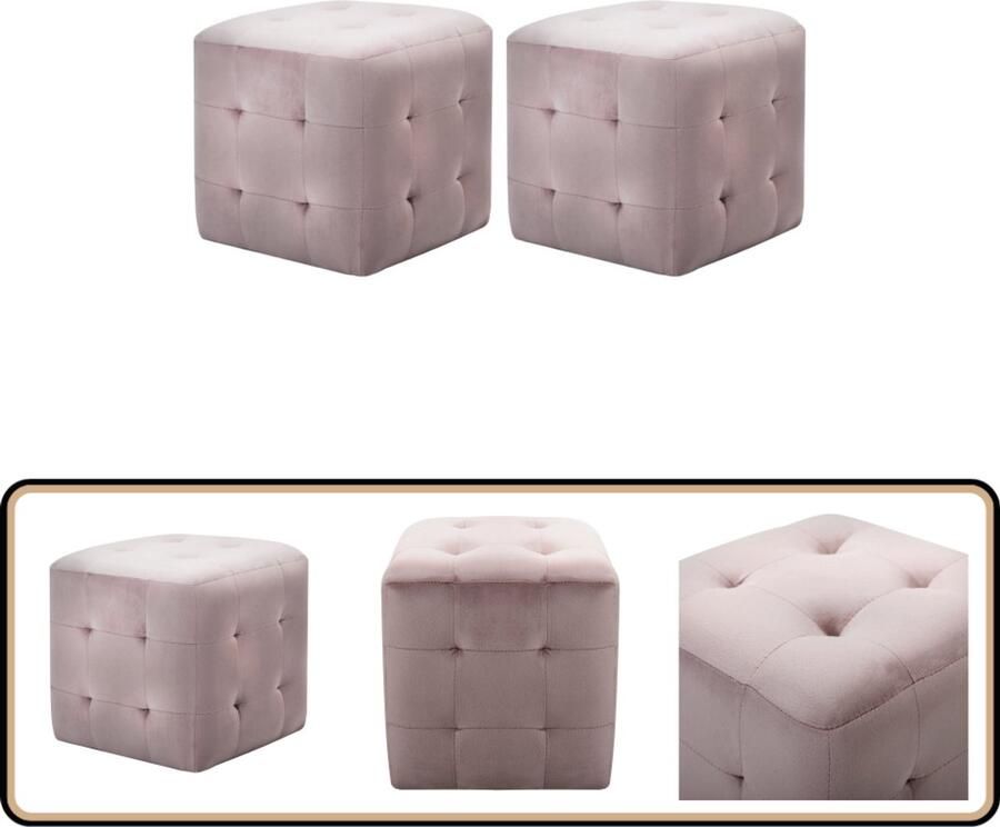 VidaXL Nachtkastjes 2 stuks Fluweel Roze 30x30x30 cm Nachtkastje Nachtlamp Slaapkamerinrichting Velvet Meubilair Rozerood Meubilair - Foto 2