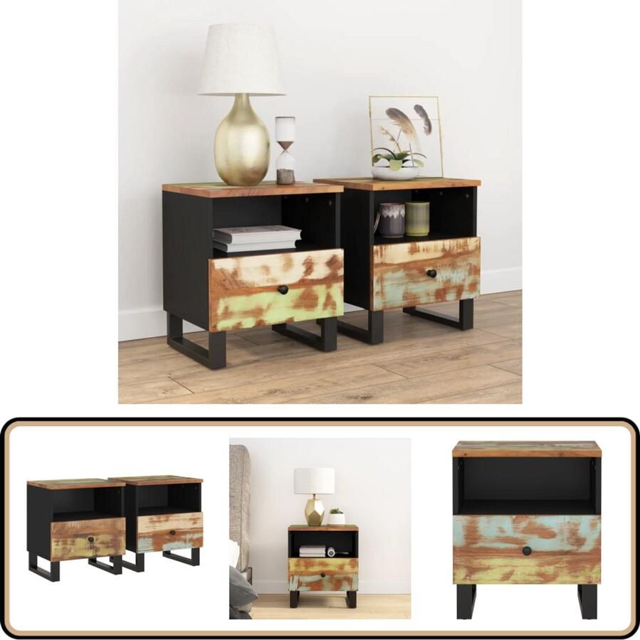 VidaXL Nachtkastjes 2 stuks Gerecycled hout 40x31x46 cm Nachtkastjes Industrieel Design Houten Kast Multifunctionele Kast Vintage Stijl Opbergkast Slaapkamersfeer