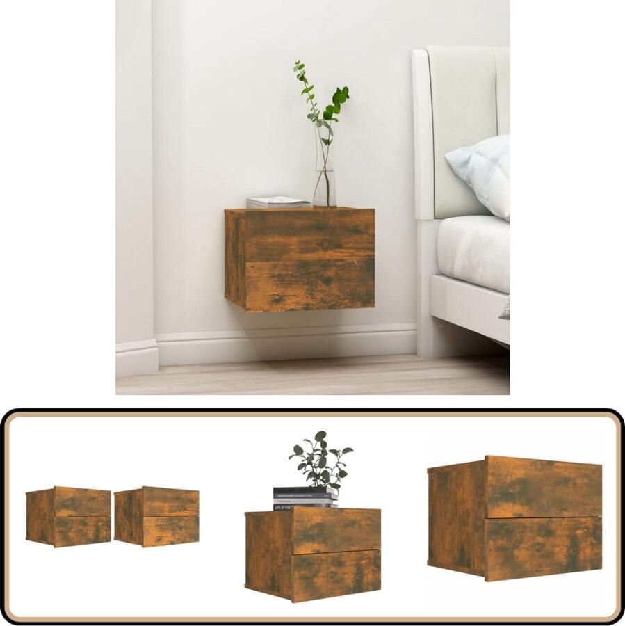 VidaXL Nachtkastjes 2 stuks Gerookt Eiken 40x30x30 cm Nachtkastjes Nachtkasten Houten Nachtkast Tv Kast Slaapkamer Meubilair