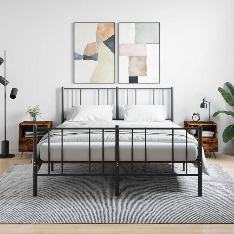 VidaXL Nachtkastjes 2 stuks Gerookt Eiken 40x35x47 5 cm Nachtkastje Kast Meubilair Slaapkamermeubelen Bruine Kast Houten Kast Vintage Kast Modern Design Bergruimte Display Functie Metalen Poten