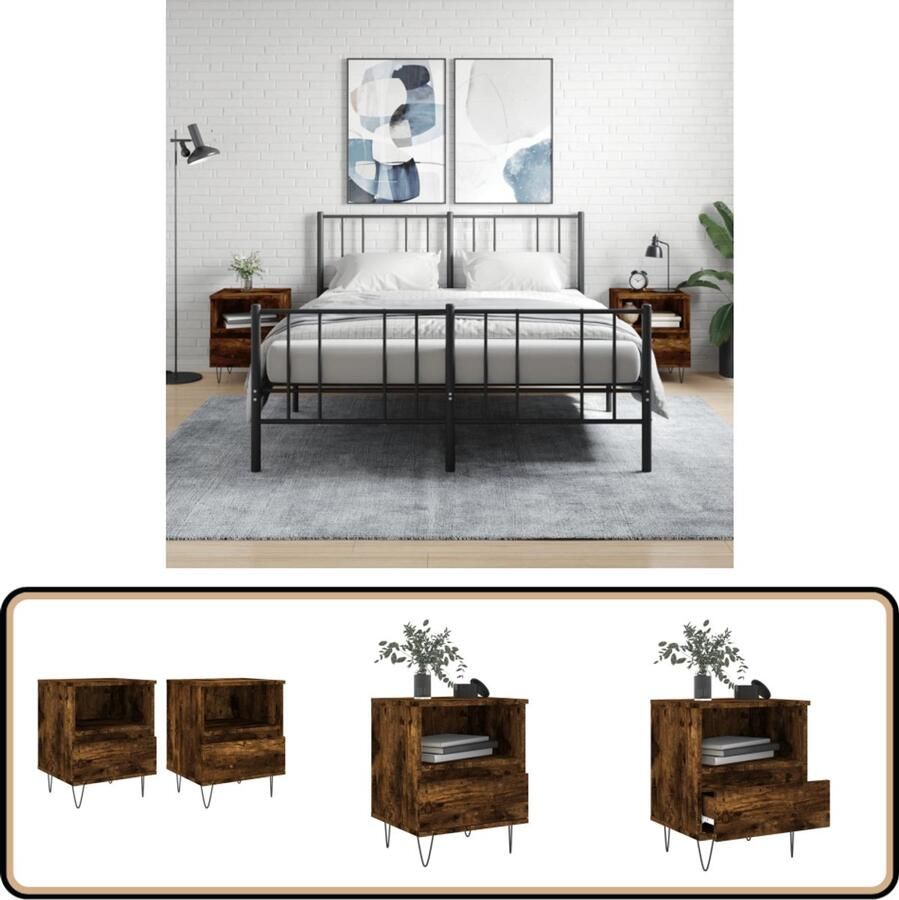 VidaXL Nachtkastjes 2 stuks Gerookt Eiken 40x35x50 cm Nachtkastjes Kastjes Slaapkamermeubilair Houten Meubel Bruine Meubels