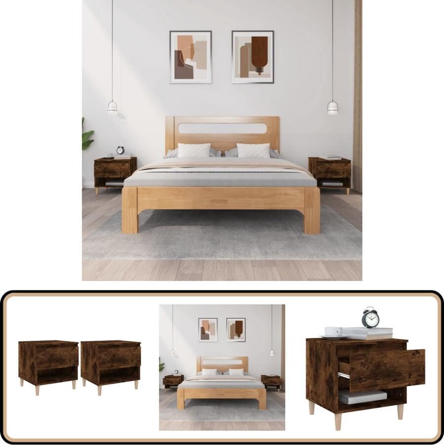 VidaXL Nachtkastjes 2 stuks Gerookt eiken 50x46x50 cm Nachtkastjes Kast Slaapkamermeubilair Houten Meubel Bruine Meubels