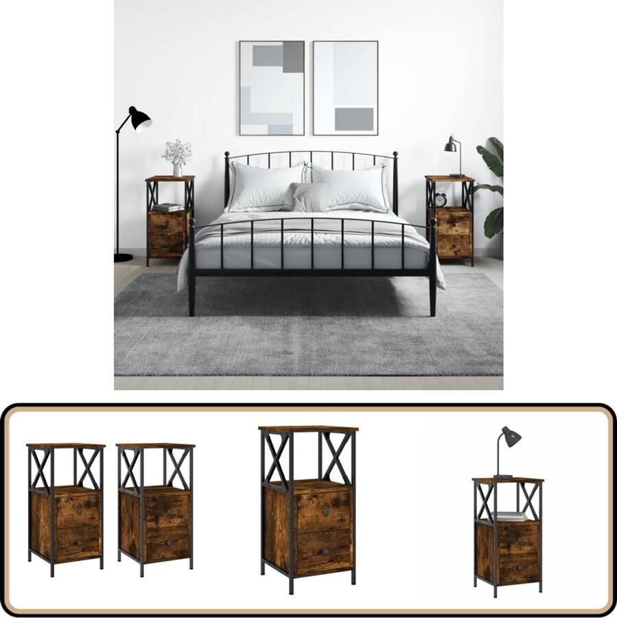 VidaXL Nachtkastjes 2 stuks Gerookt Eiken Hout Nachtkast Kast Slaapkamermeubels Houten Nachtstand Bruine Nachtstand