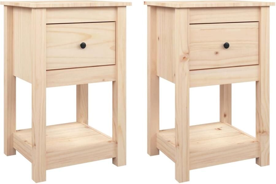 VidaXL Nachtkastjes 2 stuks Grenenhout 40x35x61 5 cm Nachtkastje Kast Slaapkamermeubilair Houten Meubel Grenenhout Bruine Kleur Set Van Twee