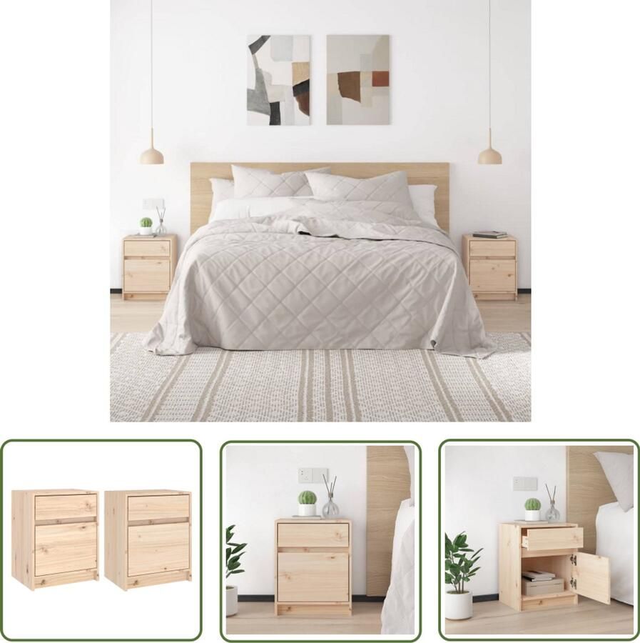 VidaXL Nachtkastjes 2 stuks Grenenhout 50x34x50 cm Nachtkastjes Nachtkast Grenenhout Massief Hout Bedroom Furniture Slaapkamers Living Room Furniture Woonkamer Design Meubilair - Foto 2