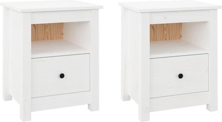 VidaXL Nachtkastjes 2 stuks Grenenhout Wit Nachtkastje Massief Hout Grenenhout Witte Meubels Slaapkamerinrichting Opbergmeubel Set Van 2