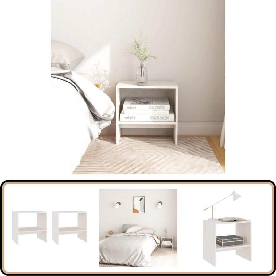 VidaXL Nachtkastjes 2 stuks Grenenhout Wit Nachtkastjes Nachtkast Grenenhout Meubilair Witte Meubelstukken Slaapkamermeubelen