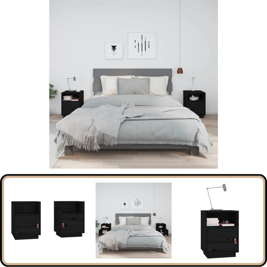 VidaXL Nachtkastjes 2 stuks Grenenhout Zwart Nachtkastjes Grenenhout Meubels Zwarte Meubelen Salontafel Kamermeubilair Slaapkamers