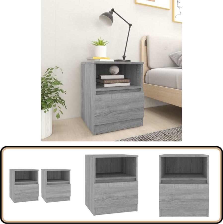 VidaXL Nachtkastjes 2 stuks Grijs Sonoma Eiken Nachtkastje Slaapkamerinrichting Houten Kast Grijze Kast Sonoma Eiken