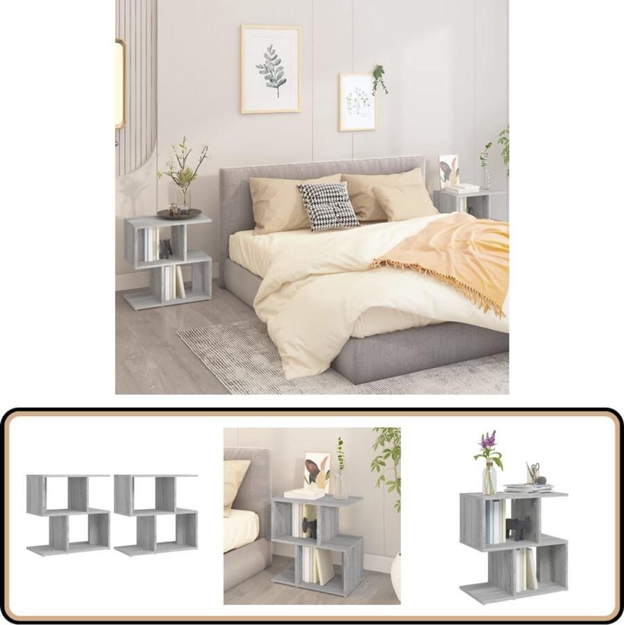 VidaXL Nachtkastjes 2 Stuks Grijs Sonoma Eiken Nachtkastjes Bijzettafels Houten Meubilair Grijze Meubels Designmeubelen