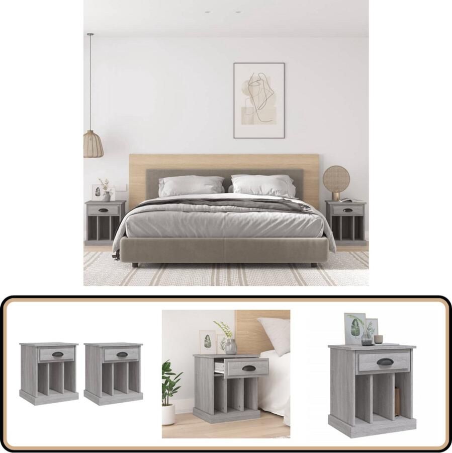 VidaXL Nachtkastjes 2 stuks Grijs Sonoma Eiken Nachtkastjes Kast Slaapkamermeubilair Houten Meubel Grijze Meubels