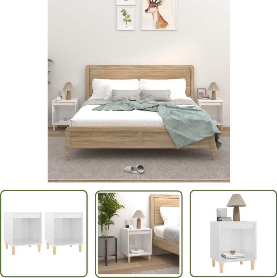 VidaXL Nachtkastjes 2 stuks Hoogglans wit 40x35x50 cm Nachtkastje Bedkast Slaapkamermeubel Houten Meubels Witte Meubel Compact Bureau Sidetable