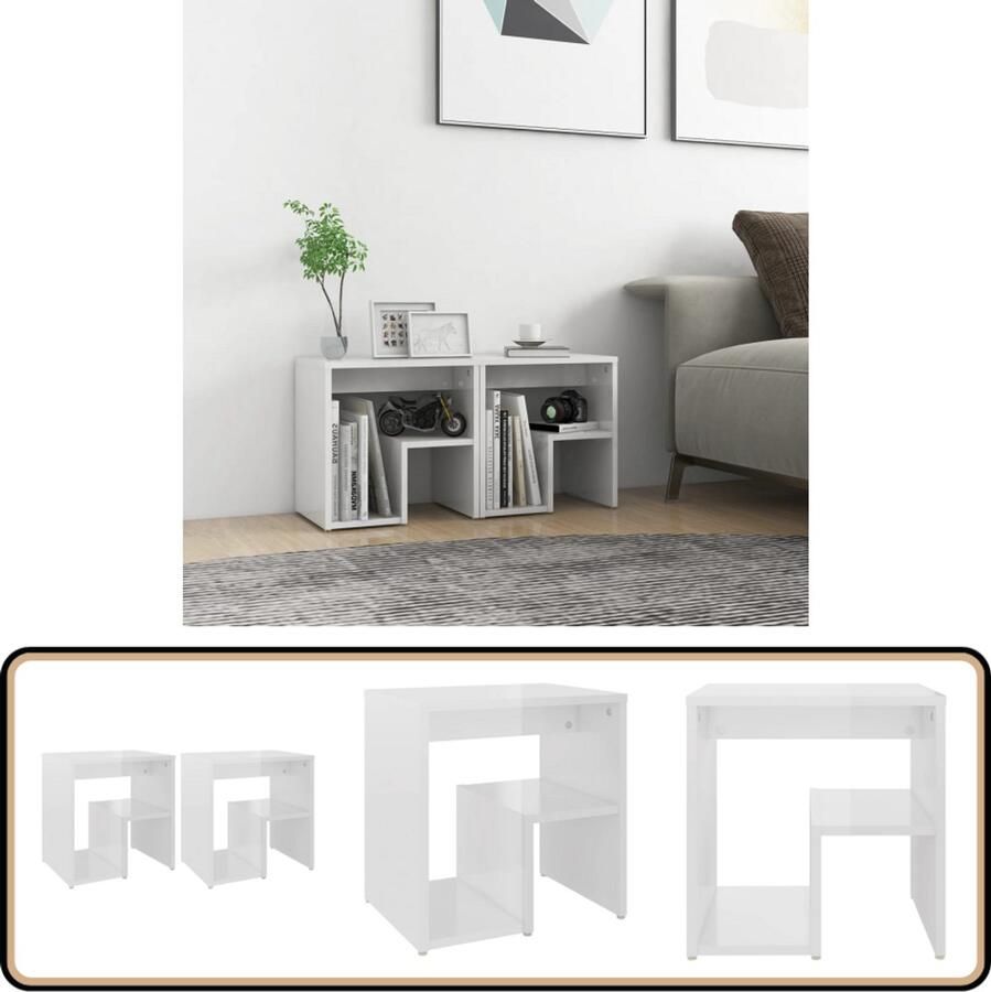 VidaXL Nachtkastjes 2 stuks Hoogglans wit Hout Nachtkast Nachtkastje Slaapkamermeubelen Houten Meubilair Witte Meubels Modern Design Compact Meubel Bergruimte Decoratief Item Slaapkamerstijl