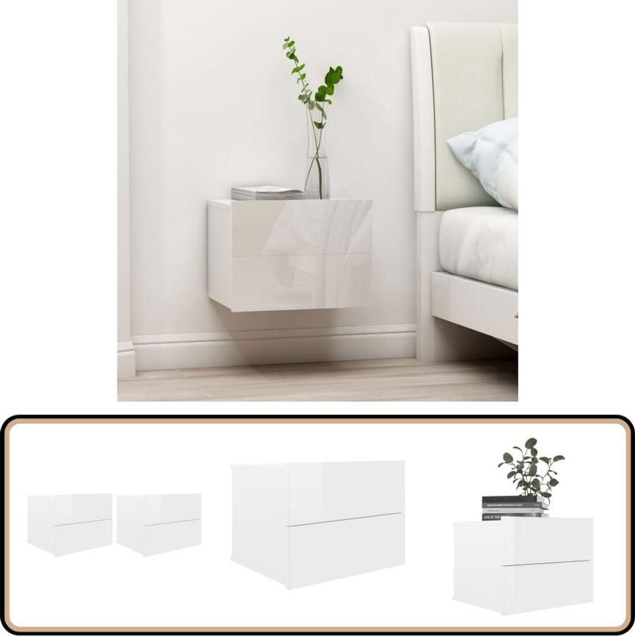VidaXL Nachtkastjes 2 stuks Hoogglans wit Hout Nachtkastjes Meubilair Slaapkamerdecoratie Houten Meubelen Wit Meubilair Opbergkasten Dressoir