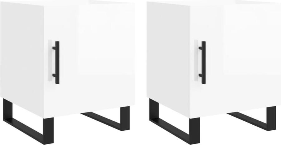 VidaXL Nachtkastjes 2 stuks Hoogglans Wit Hout Nachtkastjes Modern Design Witte Nachtkastjes Houten Nachtkastjes Slaapkamersdecoratie Opbergvakken Stapelbare Nachtkastjes